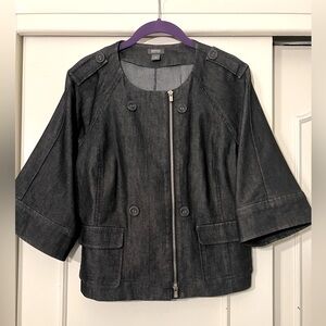 Kenneth Cole Reaction Cropped Chambray Wide Sleeve Zip Blue Blazer Womens 12